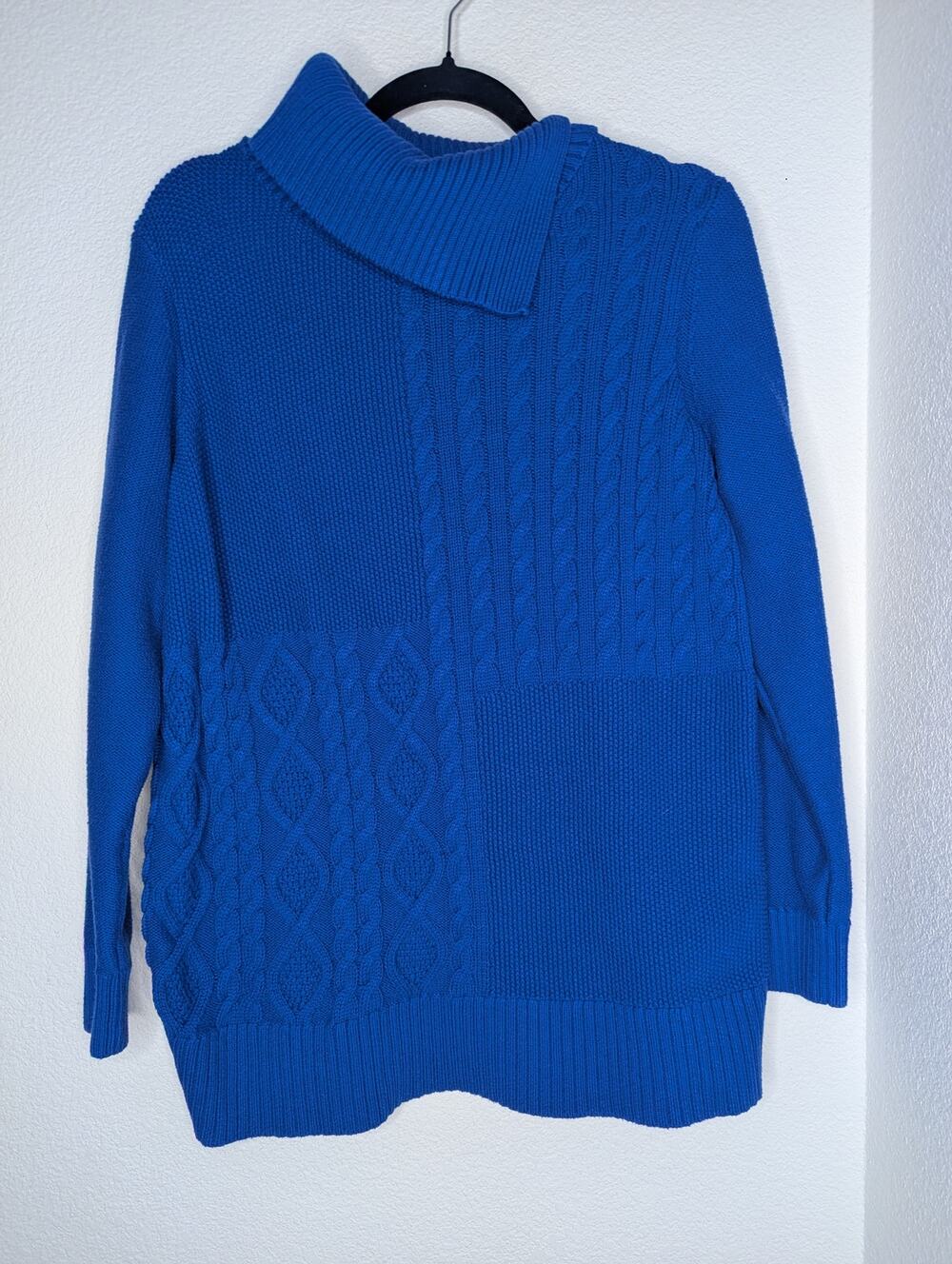 Charter Club Womens Chunky Blue Knit Sweater L Ribbed Blue Cottagecore Soft Cozy